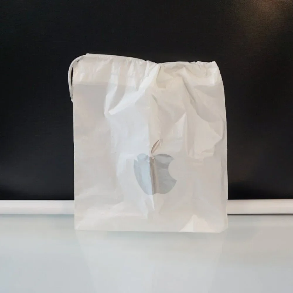 Genuine Apple Silver Logo Store Plastic Drawstring Bag
